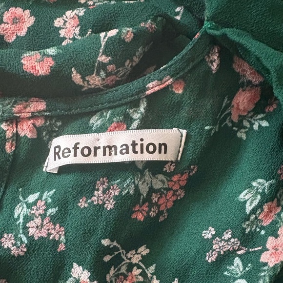 🌿 Reformation Juni Mini Dress | Size 4 | Deep Green Floral Long Sleeve - Picture 6 of 10
